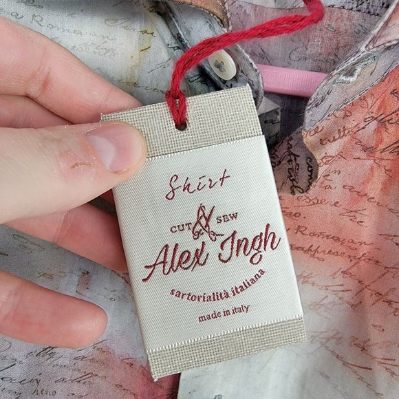 Alex Ingh Shirt Men 15 Watercolor Parchment Button Up Long Sleeve Made In Italy - Picture 8 of 11